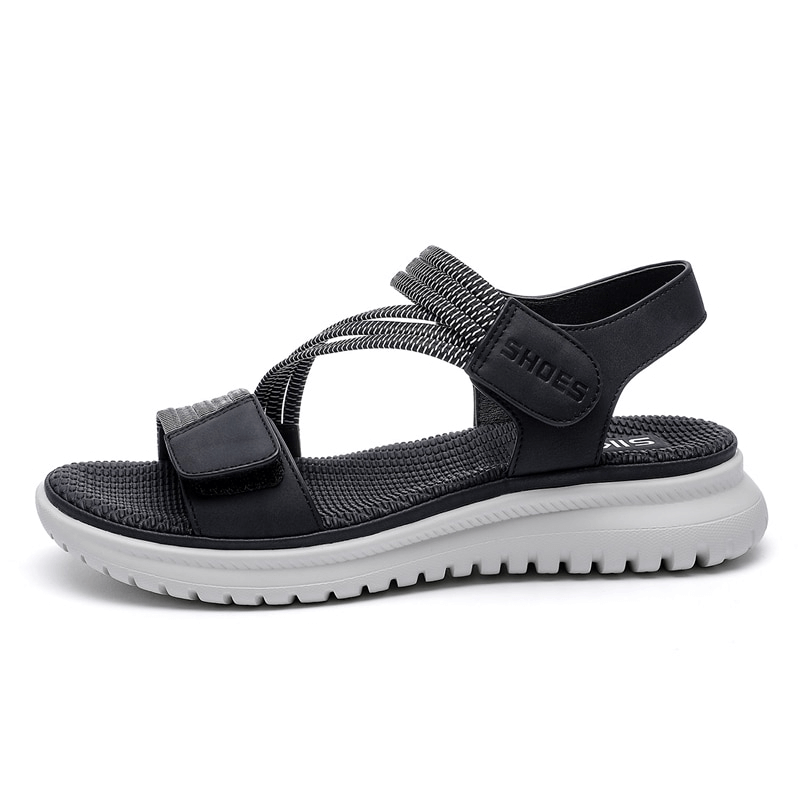 Sport Women's Soft Sandal with Velcro in black, featuring PU leather upper and comfortable flat sole, product SF0999.